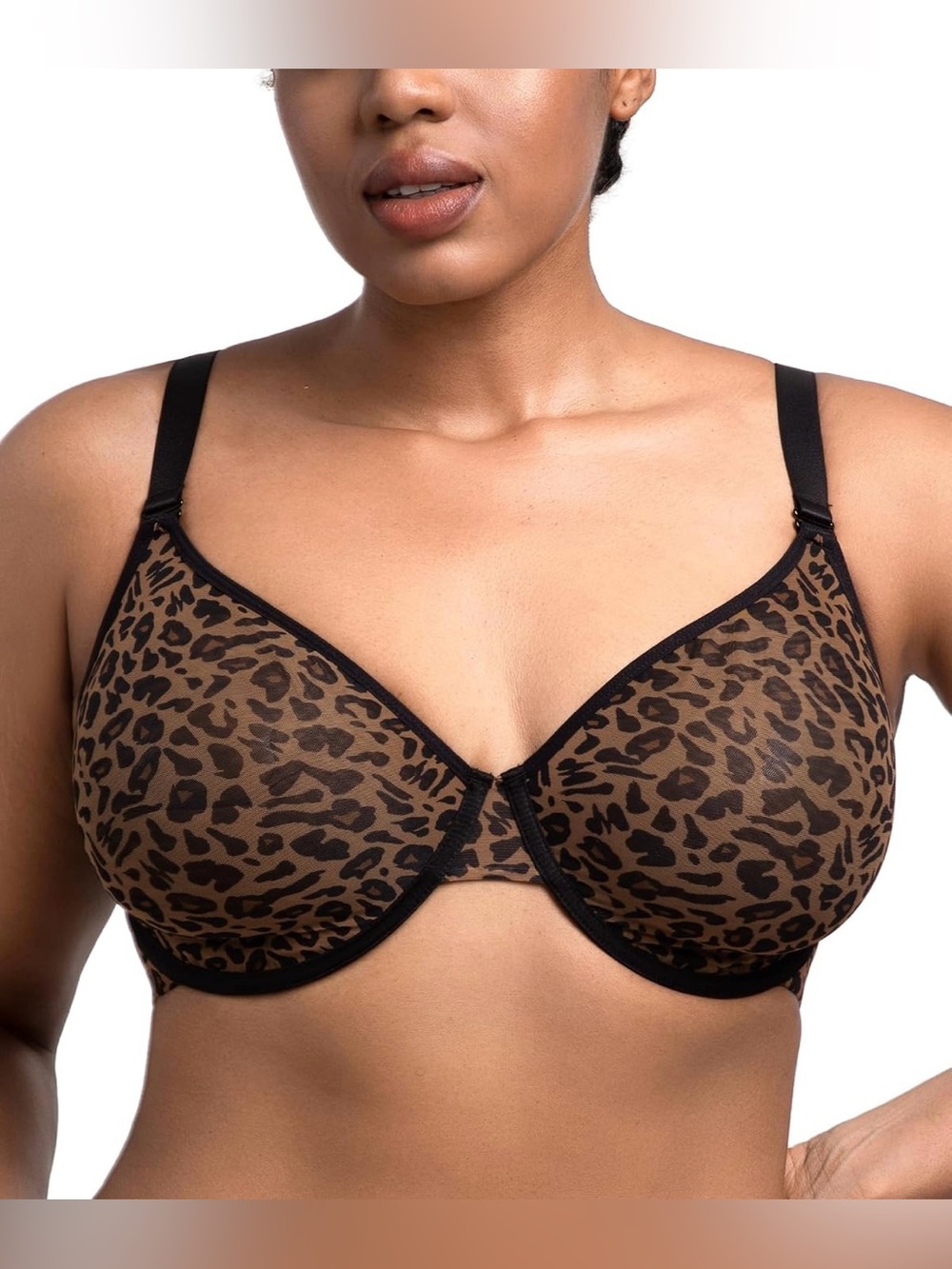 HSIA Bra Full Coverage Underwire Leopard Print Mesh Plus Size Convertible  44E
